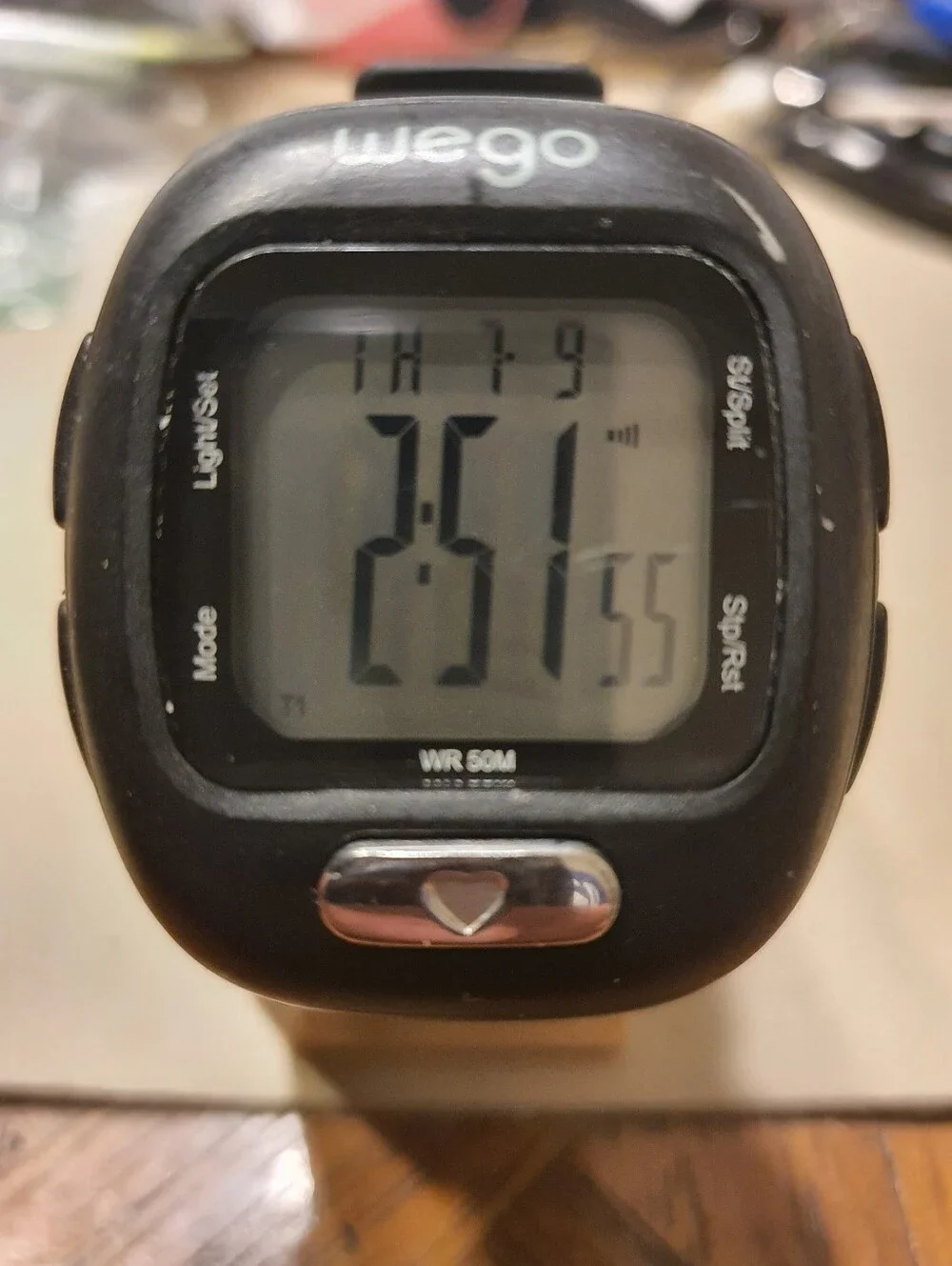 10/$20 Wego Black Digital Alarm Chrono Unisex Watch w/Heart Rate Monitor